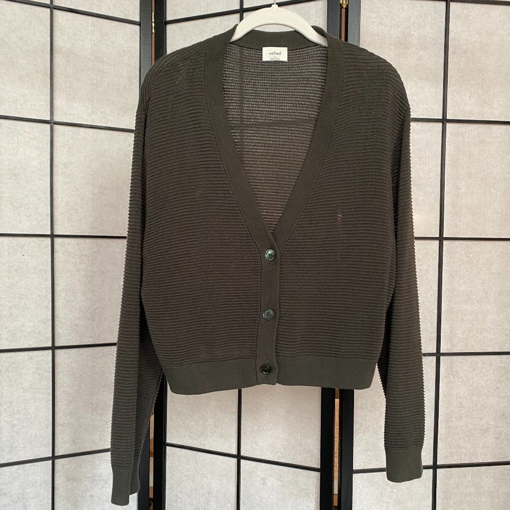 Aritzia Wilfred Olive Green Light Cropped V Neck Cardigan, Size L